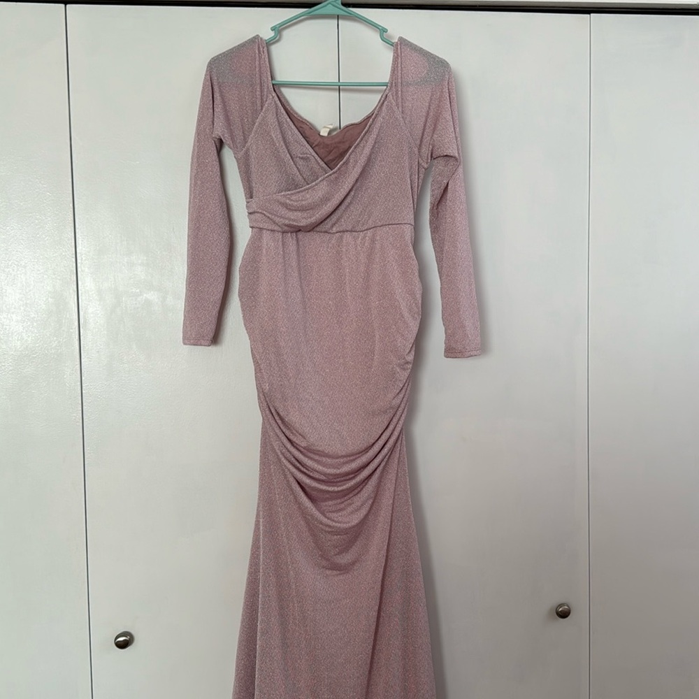 PinkBlush Pink Long Sleeve Photoshoot Maternity Gown/Dress